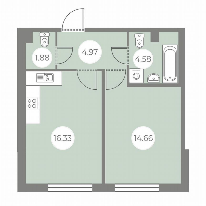 1-к. квартира, 42,4 м², 1/7 эт.