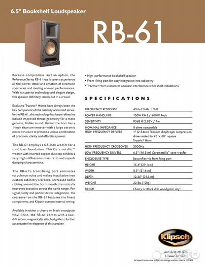 Акустика полочная Klipsch Reference IV RB61 Black