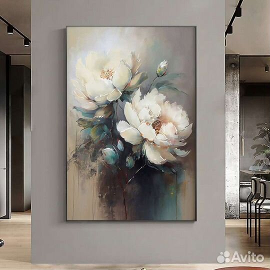 Картина с цветами Белые пионы Картина маслом цветы