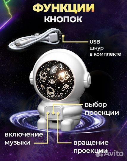 Детский ночник проектор звездное небо новый