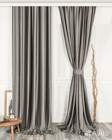 Шторы бархат Беллиссимо стальной новые пошив