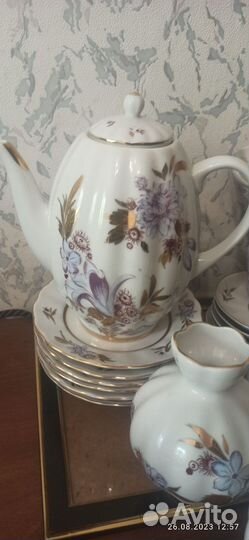 Чайный сервиз лфз золотые листики, костяной фарфор