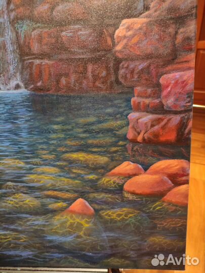 Картина маслом на холсте пейзаж водопад большая