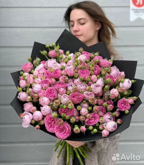 Розы кустовые пионовидные, цветы, розы букет