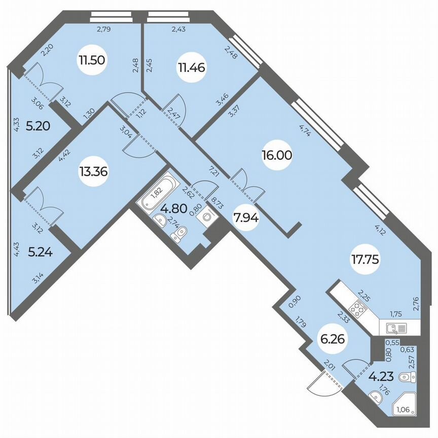 4-к. квартира, 98 м², 5/24 эт.