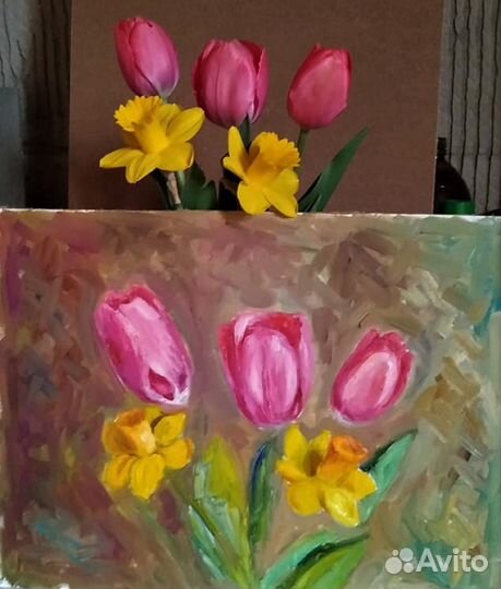 Картина цветы Тюльпаны и нарциссы