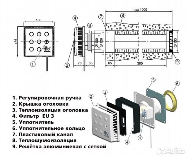 Приточный клапан Кив Квадро + Монтаж