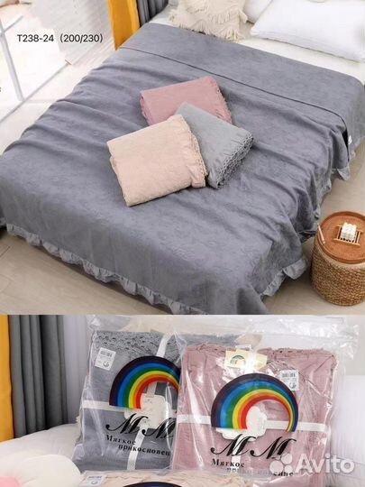 Плед покрывало хлопок евро полуторка