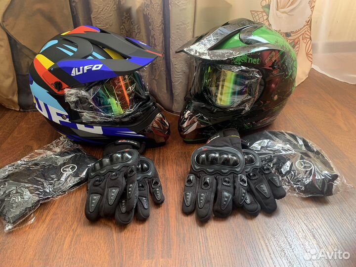 Кросовый шлем новый + очки перчатки подшлемник