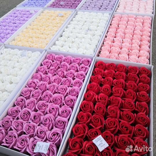 Розы из мыла Корея, коробки, зелень для букетов