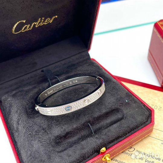 Браслет Cartier love silver в камнях vgold
