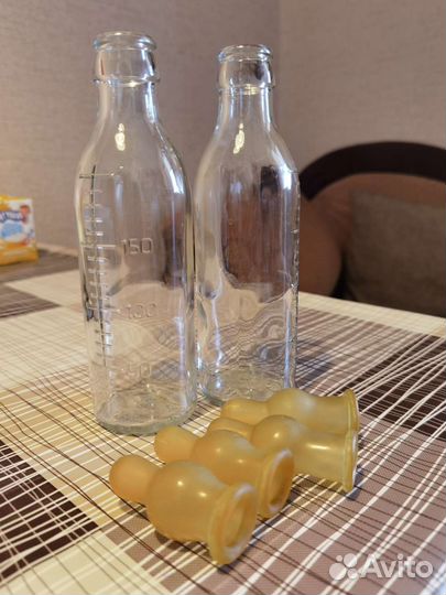 Бутылочка стеклянная СССР и соски как в роддоме