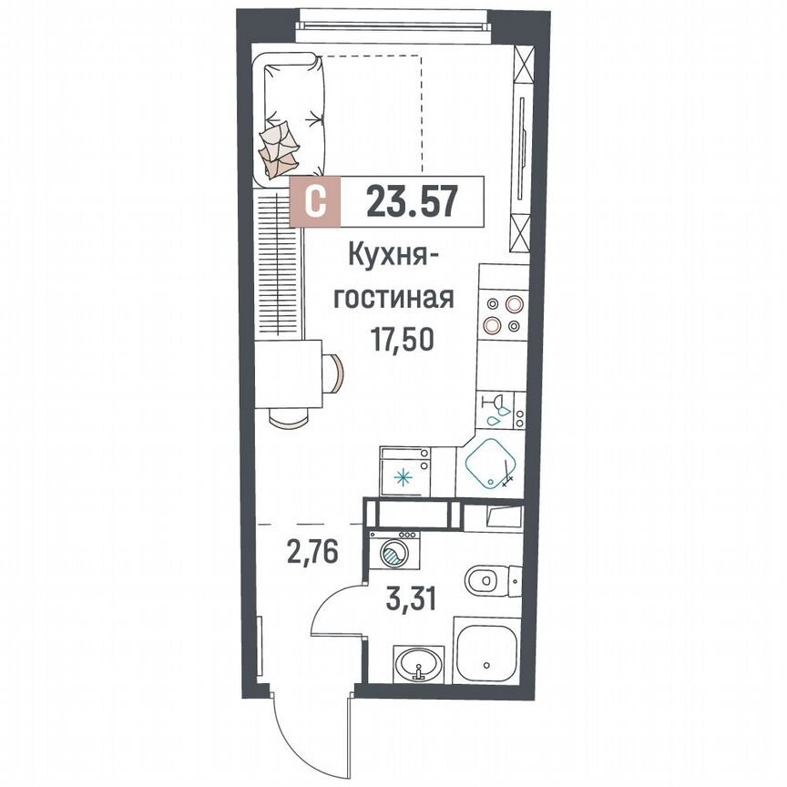 Квартира-студия, 23,6 м², 3/18 эт.