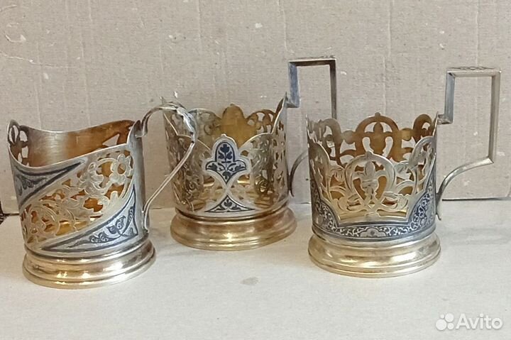 Серебряные подстаканники кубачи, 875 проба