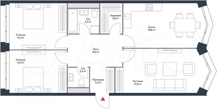 3-к. квартира, 94 м², 8/18 эт.
