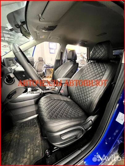 Чехлы Автопилот Kia Seltos из экокожи чёрные Ромб