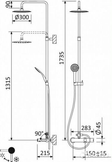 Душевая стойка Cezares leaf-cvda-30 черная матовая