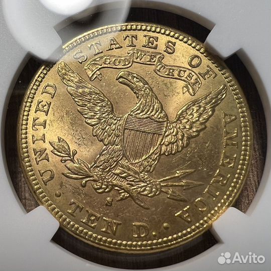 Золотая монета 10 1888-S год США MS 63 NGC