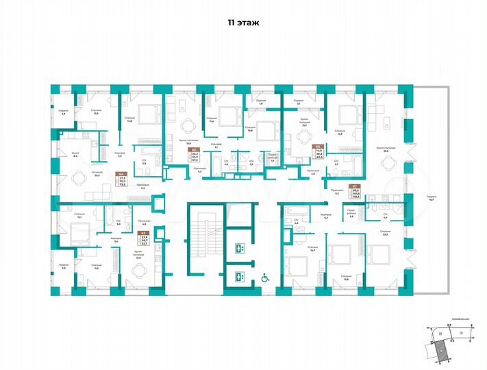 2-к. квартира, 73,2 м², 11/14 эт.