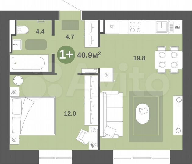 1-к. квартира, 40,9 м², 4/9 эт.