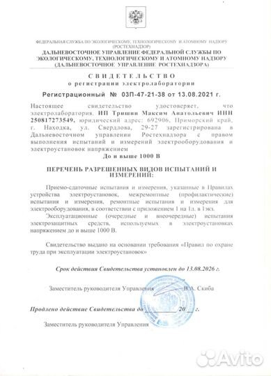Услуги электролаборатории до 35кВ