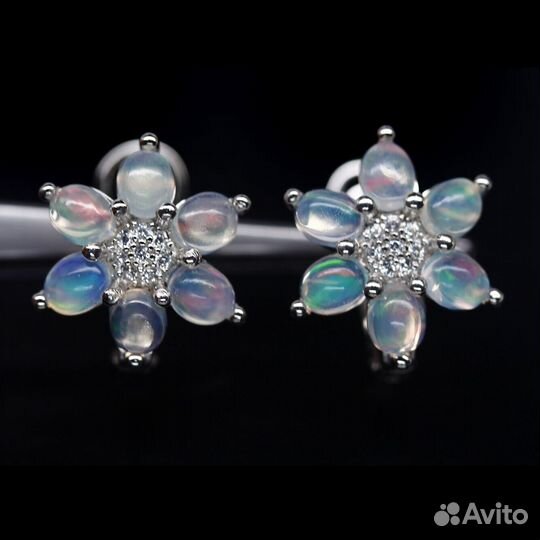 Серьги, кольцо серебро опал разм.17,0 С325