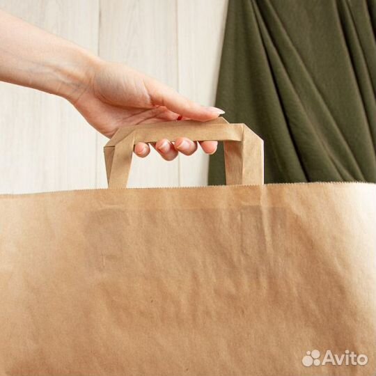 Бумажные крафт пакеты с плоскими ручками