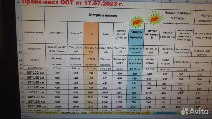 Матрас ватный любой размер новый