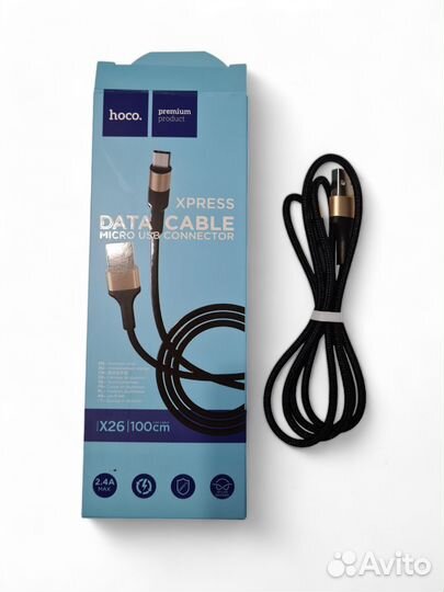 Кабель Hoco X26 microUSB - USB, 2.4 A, 1 м