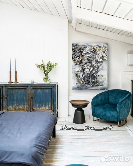 Картина лофт на холсте живопись Слон