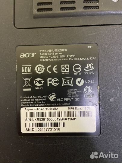 Ноутбук Acer 5742 / i3 intel / 4gb ozy