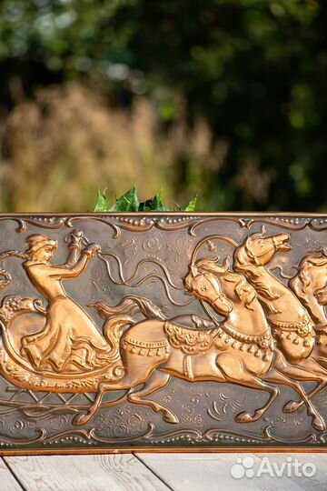 Чеканка медная СССР винтаж Тройка