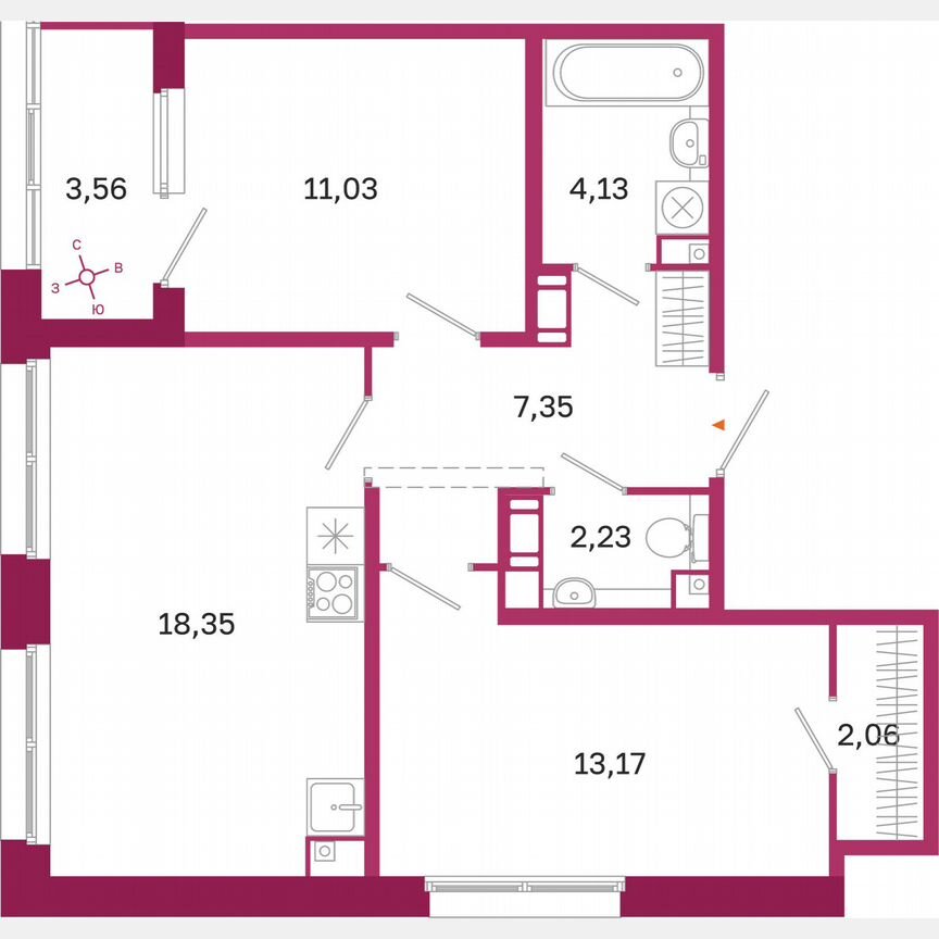 2-к. квартира, 60,1 м², 6/10 эт.