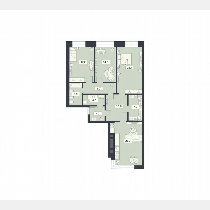 3-к. квартира, 117,8 м², 25/27 эт.