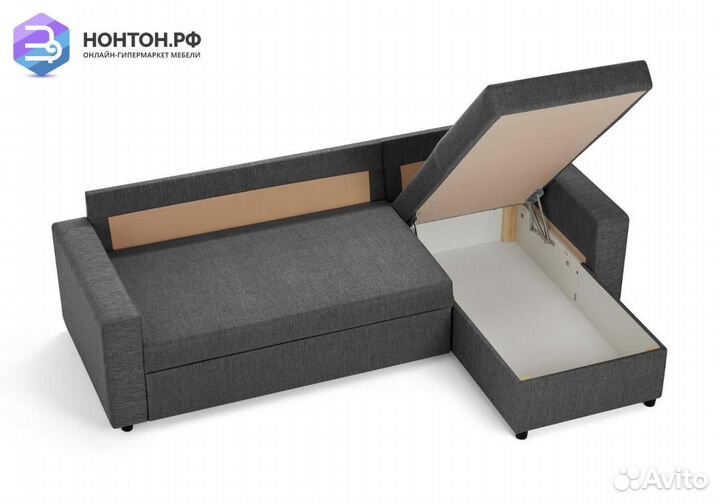 Диван угловой дельфин Торонто тёмно-серый