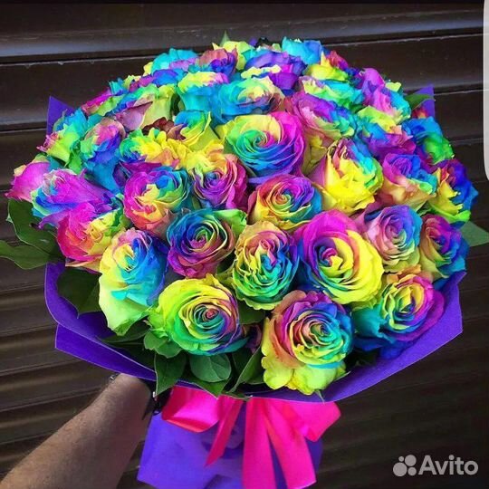 Радужные розы 25шт
