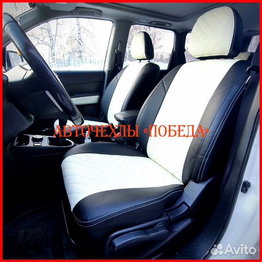 Чехлы Nissan X-Trail T32 из экокожи чёрно-белые