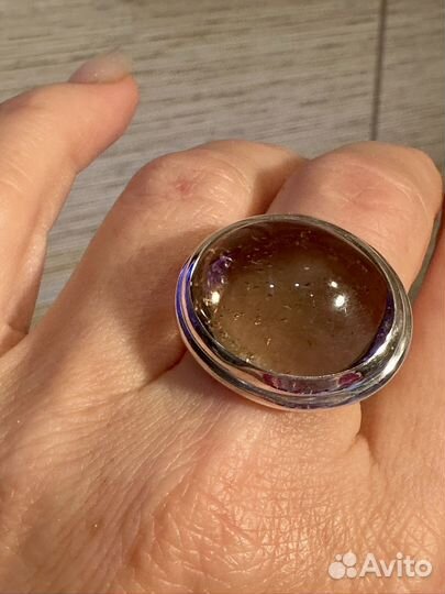 Коктейльное кольцо с раухопазом(дымчатым кварцем)