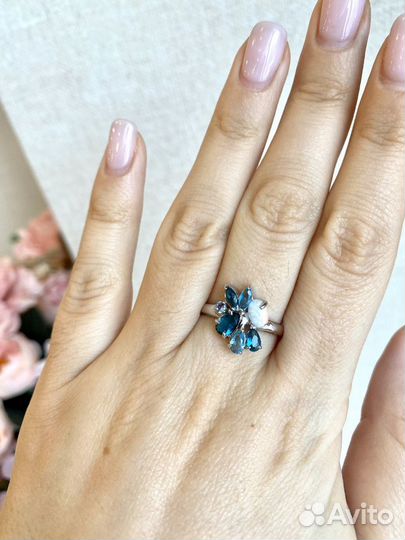 Кольцо лондонский топаз кварц и синт опал