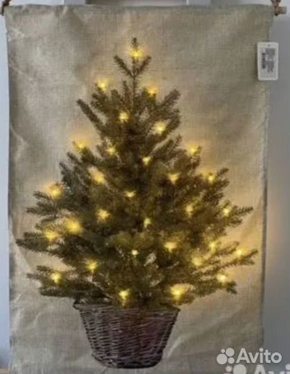 Новогоднее панно Ель, ящик Санты, часы меховые