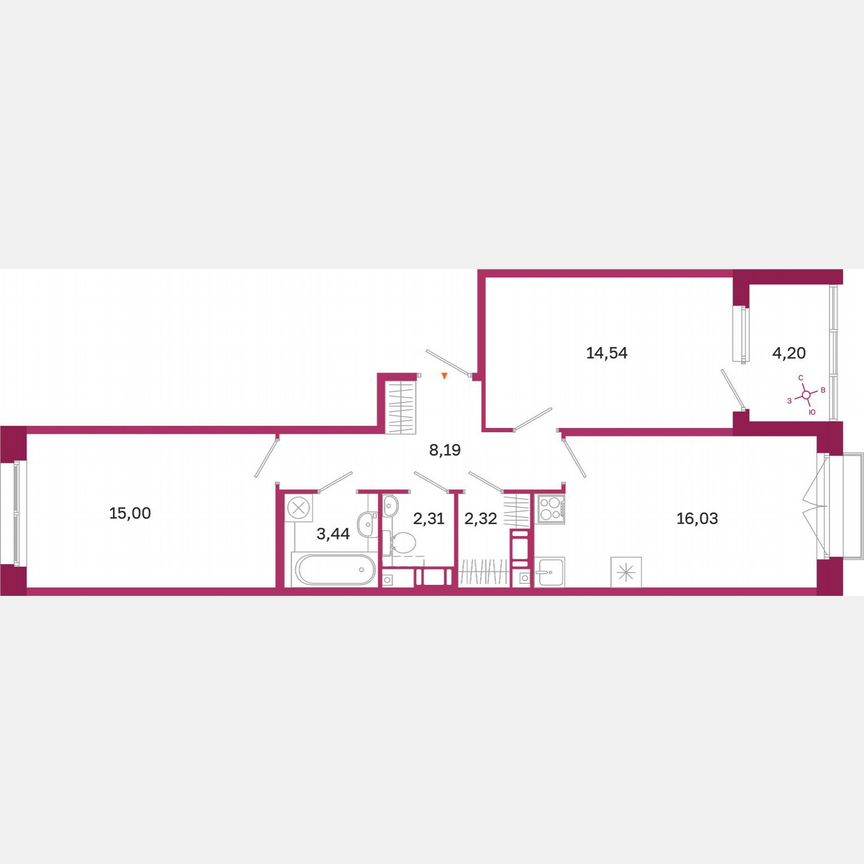 2-к. квартира, 63,9 м², 3/10 эт.