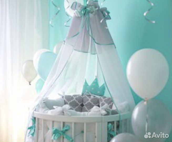 Балдахин белый/серый/мятный с бантом