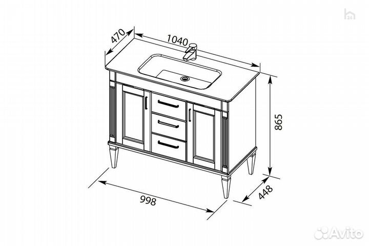 Тумба под раковину для ванной 105 (3 ящика, 2 двер