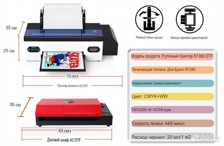 Рулонный А3 DTF принтер epson 1390, Печь A3 DTF