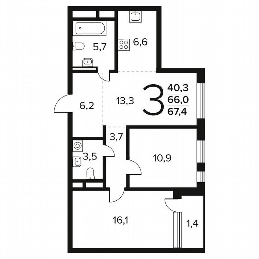1-к. квартира, 33,2 м², 5/14 эт.