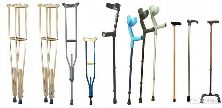 Костыли подмышечные, подлокотные, трости, ходунки