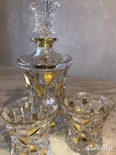 Набор графин с 6 стаканами хрусталь, позолота