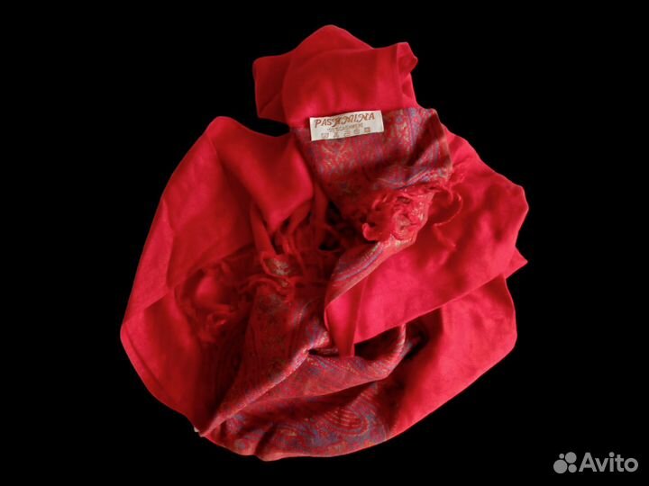 Пашмина 100 % кашемир красный винтаж шарф палантин