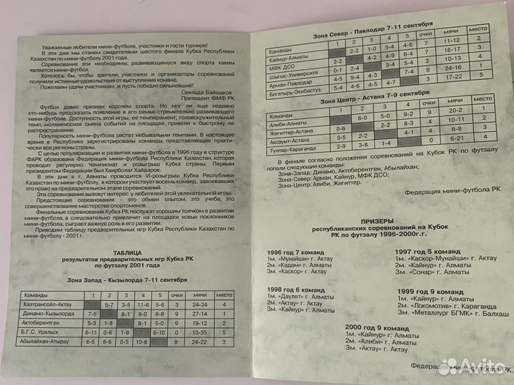 Программки по мини-футболу за 2001год