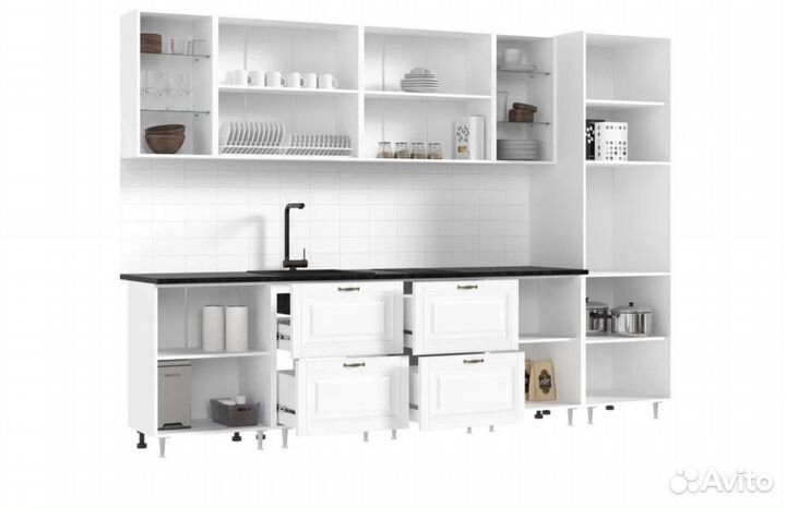 Кухня Престиж 3,0м Компоновка №1 (Белый/Браш Вайт